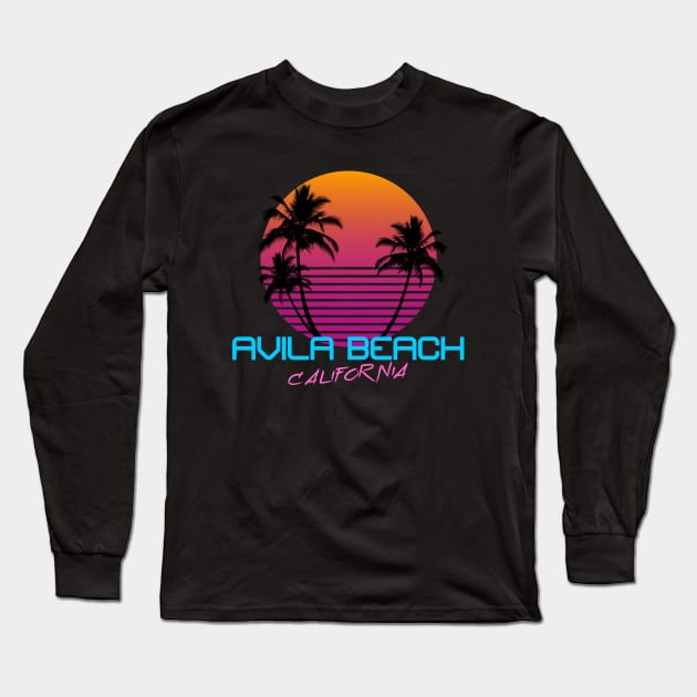 Avila Beach California Retro 80's Sunset Long Sleeve T-Shirt by OCSurfStyle